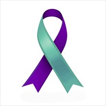 Teal and purple ribbon over a transparent background. Symbol of sexual assault awareness and