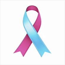 Light blue and pink ribbon over a transparent background. Symbol of male breast cancer awareness,