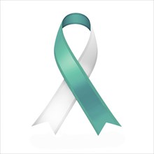 Teal and white ribbon over a transparent background. Symbol of cervical cancer awareness. AI