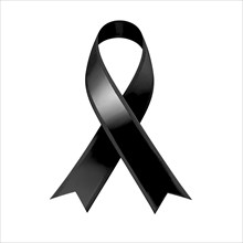 Black ribbon over a transparent background. Symbol of melanoma, grief, and sleep disorders. AI