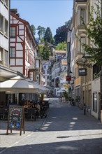 Webergasse, pedestrian zone, shopping alleyway with outdoor catering, monastery quarter, old town