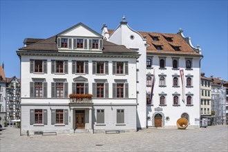 Historic townhouses in Gallusstrasse, monastery quarter, old town of Sankt Gallen, Canton of St.