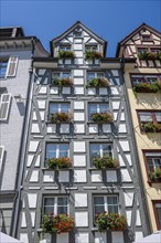 Historic half-timbered buildings in Schmiedgasse, Grüninger Platz, monastery quarter, old town of