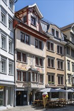 Old town houses, historic row of houses in Spisergasse, monastery quarter, old town of Sankt