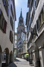 View through the Kugelgasse to the church of St. Laurenzen, monastery quarter, historic old town of