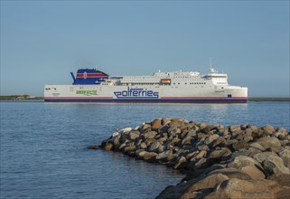 Polferries ferry Varsovia arrive in Ystad after travelling from Swinoujscie, Poland. Ystad, Scania,