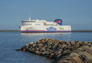 Polferries ferry Varsovia arrive in Ystad after travelling from Swinoujscie, Poland. Ystad, Scania,