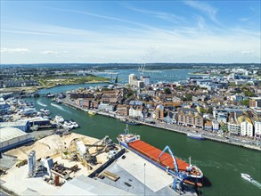 Harbour and Marina over Poole Quay from a drone, Poole, Dorset, England, United Kingdom, Europe