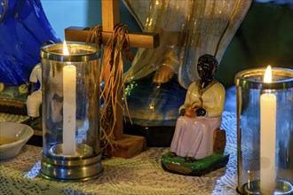 Altar with religious symbols honoring the entities and deities present in Umbanda and Candomble in