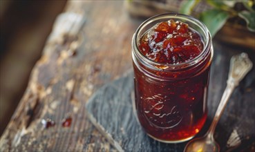 Homemade apple jam in a mason jar AI generated