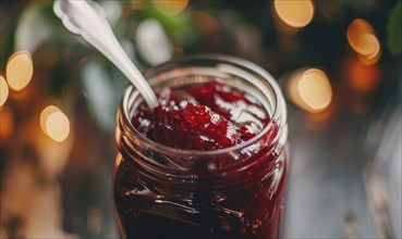 Homemade apple jam in a mason jar AI generated