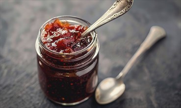 Homemade apple jam in a mason jar AI generated