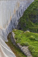 Concrete dam wall of the Moiry dam, near Grimentz, Val d'Anniviers, Valais Alps, Canton Valais,