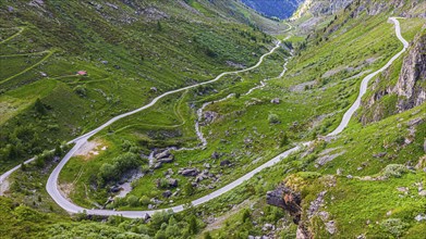 Pass road to the Moiry dam and reservoir, near Grimentz, Val d'Anniviers, Valais Alps, Canton