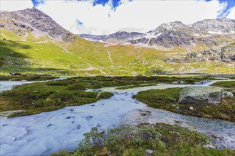 Glacier stream below the Moiry glacier, near Grimentz, Val d'Anniviers, Valais Alps, Canton Valais,