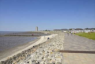 Fortified bank between Wadden Sea and dyke, Büsum, Dithmarschen, Schleswig-Holstein, Germany,