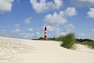 Amrum lighthouse on large dune, Wittdün, Amrum, North Frisian Island, North Frisia,