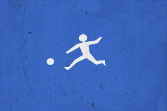 Sign for a playground, pictogram of a child playing football, Czech Republic, Europe