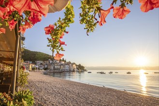 Beautiful historic skyline of a village on the Mediterranean, taken in the morning at sunrise on