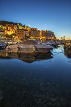 Beautiful historic skyline of a village on the Mediterranean, taken in the morning at sunrise on