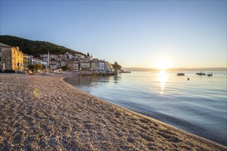 Beautiful historic skyline of a village on the Mediterranean, taken in the morning at sunrise on