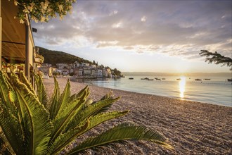 Beautiful historic skyline of a village on the Mediterranean, taken in the morning at sunrise on