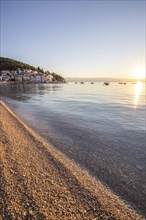 Beautiful historic skyline of a village on the Mediterranean, taken in the morning at sunrise on