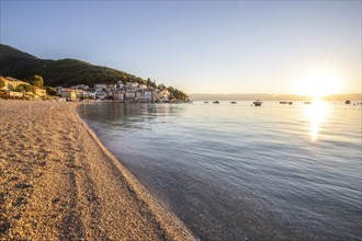 Beautiful historic skyline of a village on the Mediterranean, taken in the morning at sunrise on