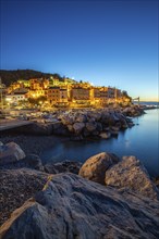 Beautiful historic skyline of a village on the Mediterranean, taken in the morning at sunrise on