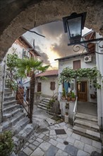 Old, historic, dreamy mountain village. Narrow streets, old houses in a romantic setting.