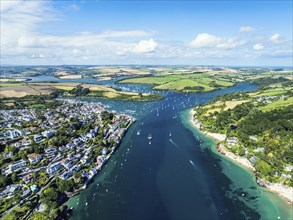 Salcombe and Mill Bay over Kingsbridge Estuary from a drone, Batson Creek, Southpool Creek, Devon,