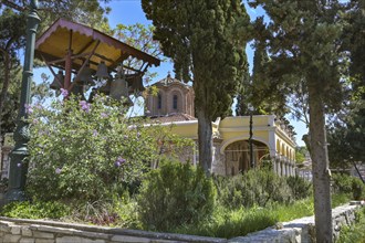 Vlatades Monastery, electrically operated bell system in the garden of the historic Byzantine