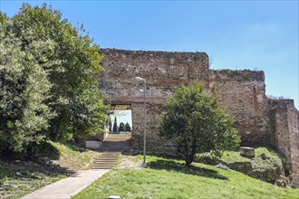 Gateway through the Byzantine city wall in Thessaloniki, Macedonia, Greece, historic monument,