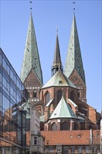 Lubeck Marienkirche or St. Mary Church, historic medieval basilica built in north German Brick