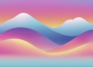 Pastel gradient abstract art depicting smooth, layered mountains in soft pink and blue tones,