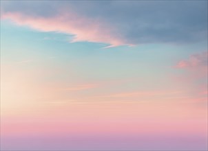 Peaceful pastel sky with minimal clouds and a pink and blue gradient, AI generated