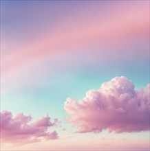 Serene fluffy clouds in a pastel gradient sky, AI generated