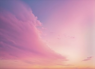 Soft clouds with a tranquil pink and blue sunset gradient sky, AI generated