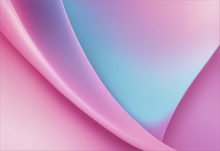 Curved abstract shapes blending pink and blue pastel gradient colors, AI generated