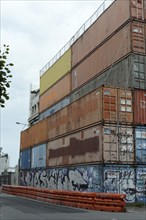 CHRISTCHURCH, NEW ZEALAND, FEBRUARY 24, 2022: Shipping containers continue to stabilise a damaged