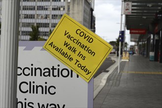 CHRISTCHURCH, NEW ZEALAND, MARCH 1, 2022: Signage directs members of the public to a Covid-19