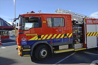 CHRISTCHURCH, NEW ZEALAND, APRIL 20, 2018: A fire rescue truck rushes to its next job in the