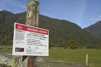 GREYMOUTH, NEW ZEALAND, SEPTEMBER 25, 2019: Signage warns people that Potassium Cyanide has been