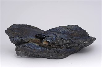 A piece of anthracite from a New Zealand mine, known to the miners as rainbow coal or peacock coal.