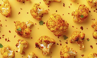 Spicy roasted cauliflower bites on a light yellow background AI generated