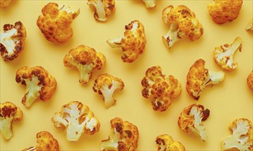 Spicy roasted cauliflower bites on a light yellow background AI generated