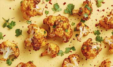 Spicy roasted cauliflower bites on a light yellow background AI generated