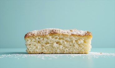 Italian torta di riso on a light blue background, rich AI generated