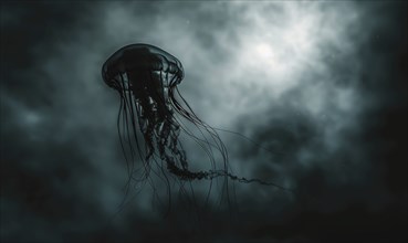 Immense jellyfish gliding in the clouds abstract background AI generated