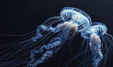 Grand jellyfish gliding, nature background AI generated